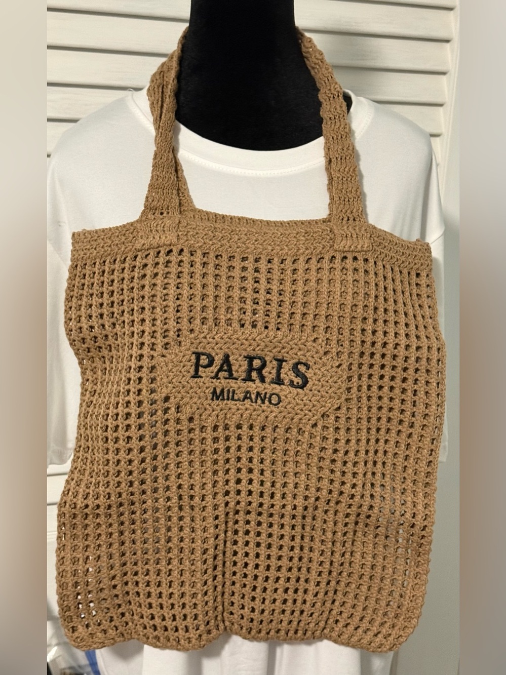Paris Milano Crochet Tote Bag in Tan